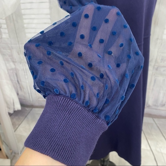 Eliza J XXL 2XL Blue Mock Neck Long Sheer Sleeve Knit Fit & Flare Sweater Dress - Picture 7 of 14